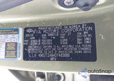 2013 Kia Soul + из США, поврежденный, VIN KNDJT2A64D7483886